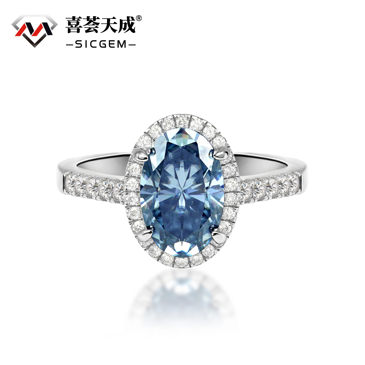3ct Oval Synthetic Moissanite Promise Halo Wedding Ring In 925 Sterling Silver