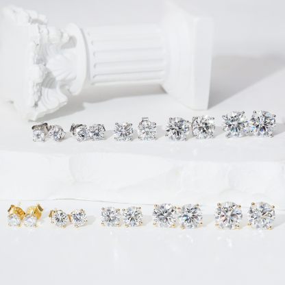 Solitaire Four Prong Earrings Screw Back Stud D-Color Moissanite & S925