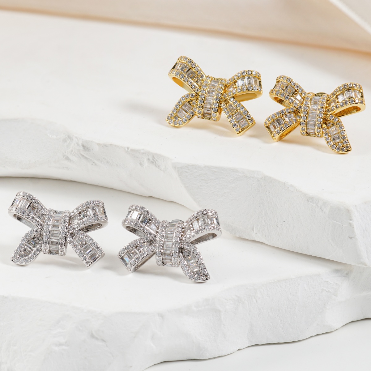 Bow Stud Earrings Bow-knot Earrings Synthetic Moissanite S925 Stud Earrings