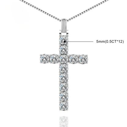 S925 6CT BLACK WHITE SYNTHETIC MOISSANITE CROSS NECKLACE