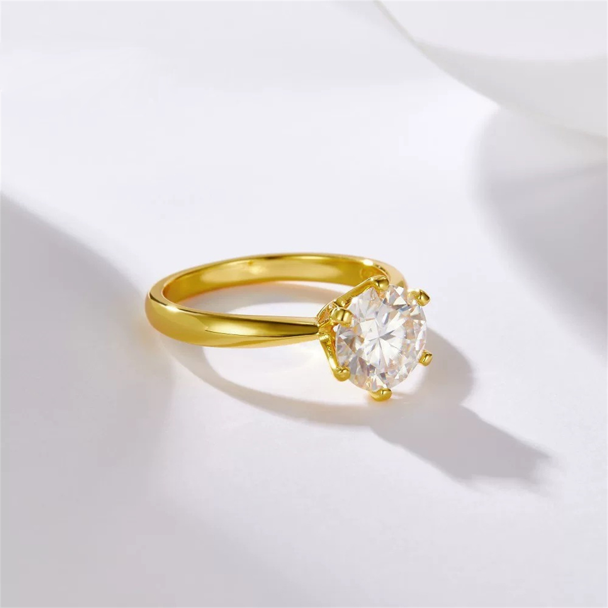 S925 1-2ct Round VVS Synthetic Moissanite Classic Six-Prong Ring Band Anniversary Mother's Day Gifts