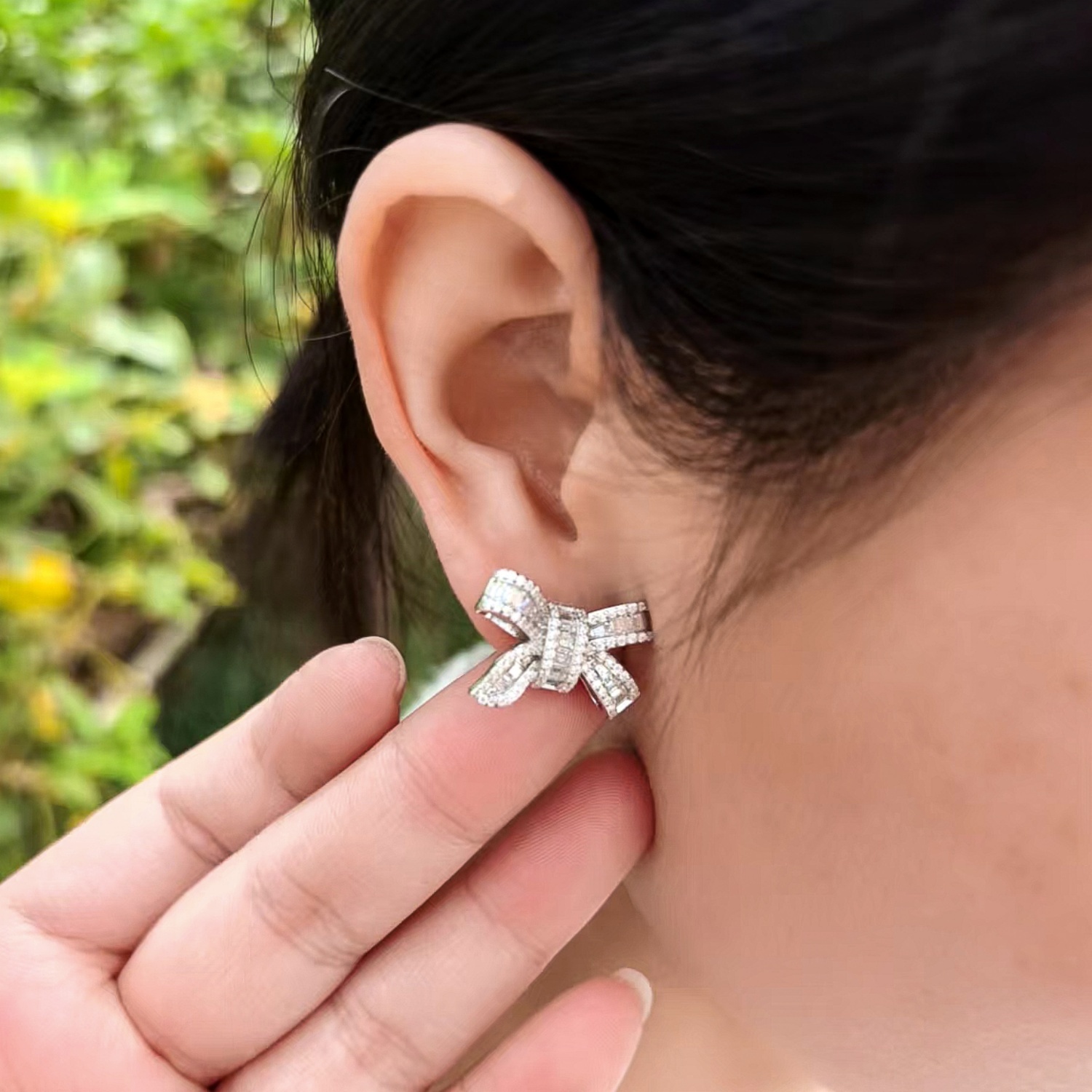 Delzzad Bow Stud Earrings Bow-knot Earrings Synthetic Moissanite S925 Stud Earrings Jewelry Perfect Birthday Mother��s Day Christmas Gift Wedding Set