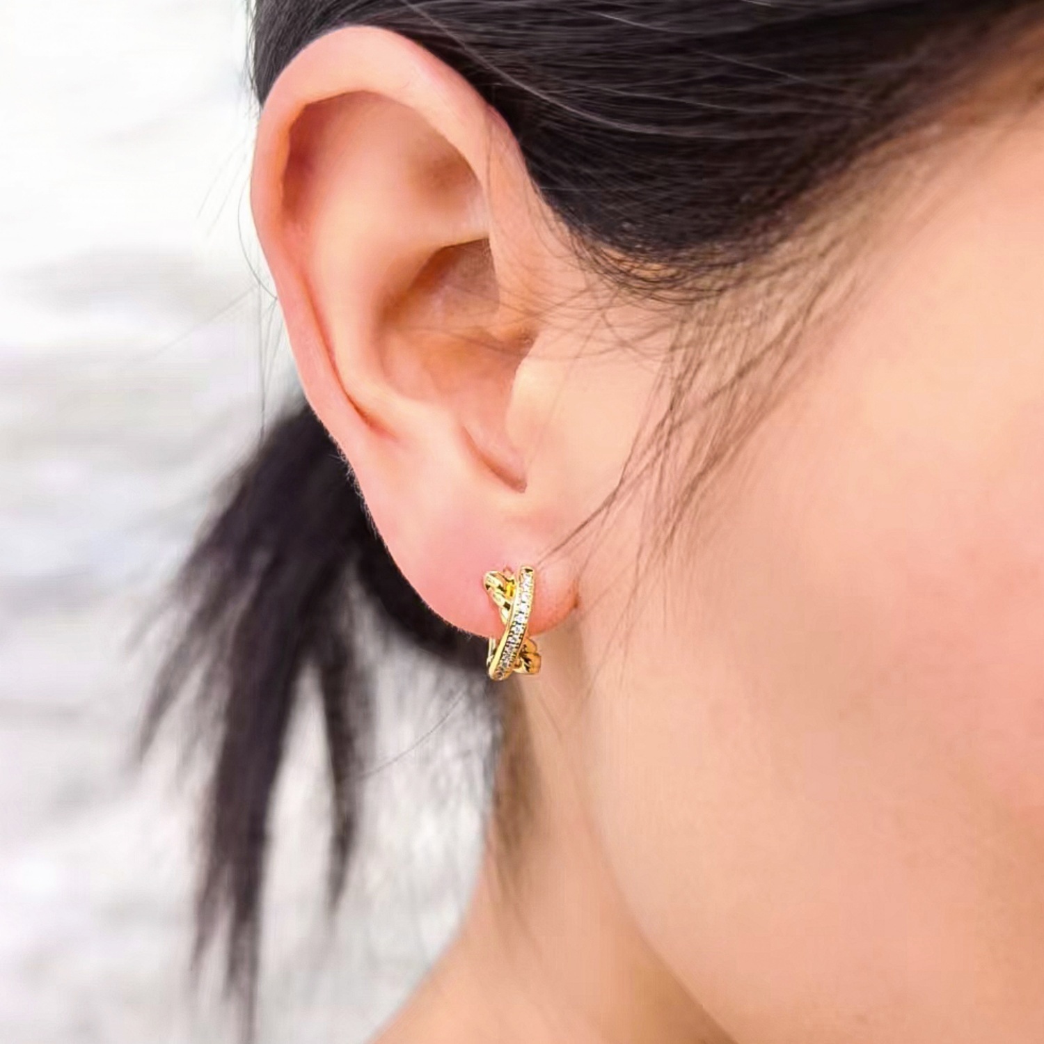 Delzzad Twist Hoop Earrings Crossover Huggies Earrings D Color VVS Synthetic Moissanite Earrings Jewelry S925 Perfect Birthday Engagement Wedding Anniversary Christmas Gift