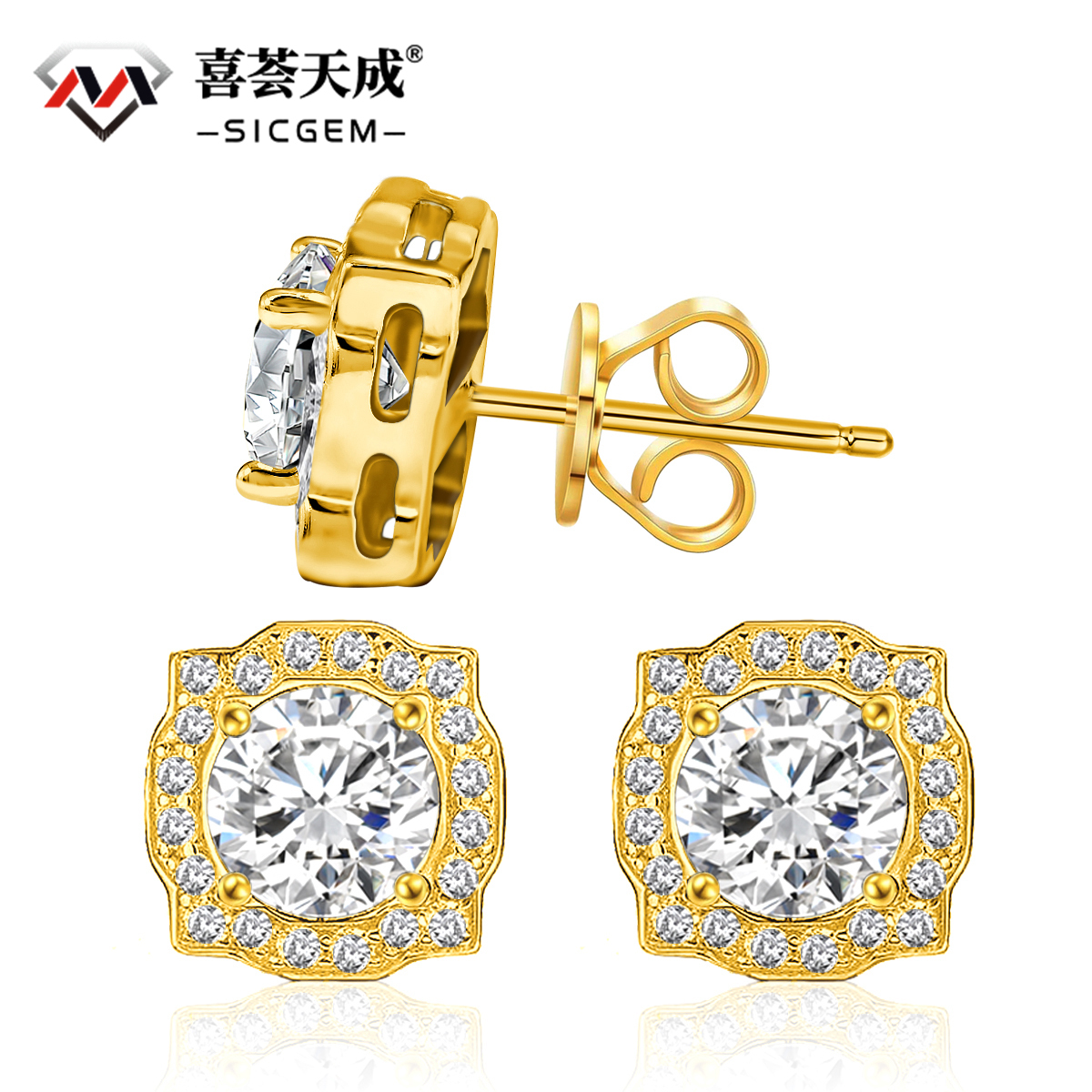 S925 Round Synthetic Moissanite Luxury Stud Earrings Mother's Day Gift For Men Women
