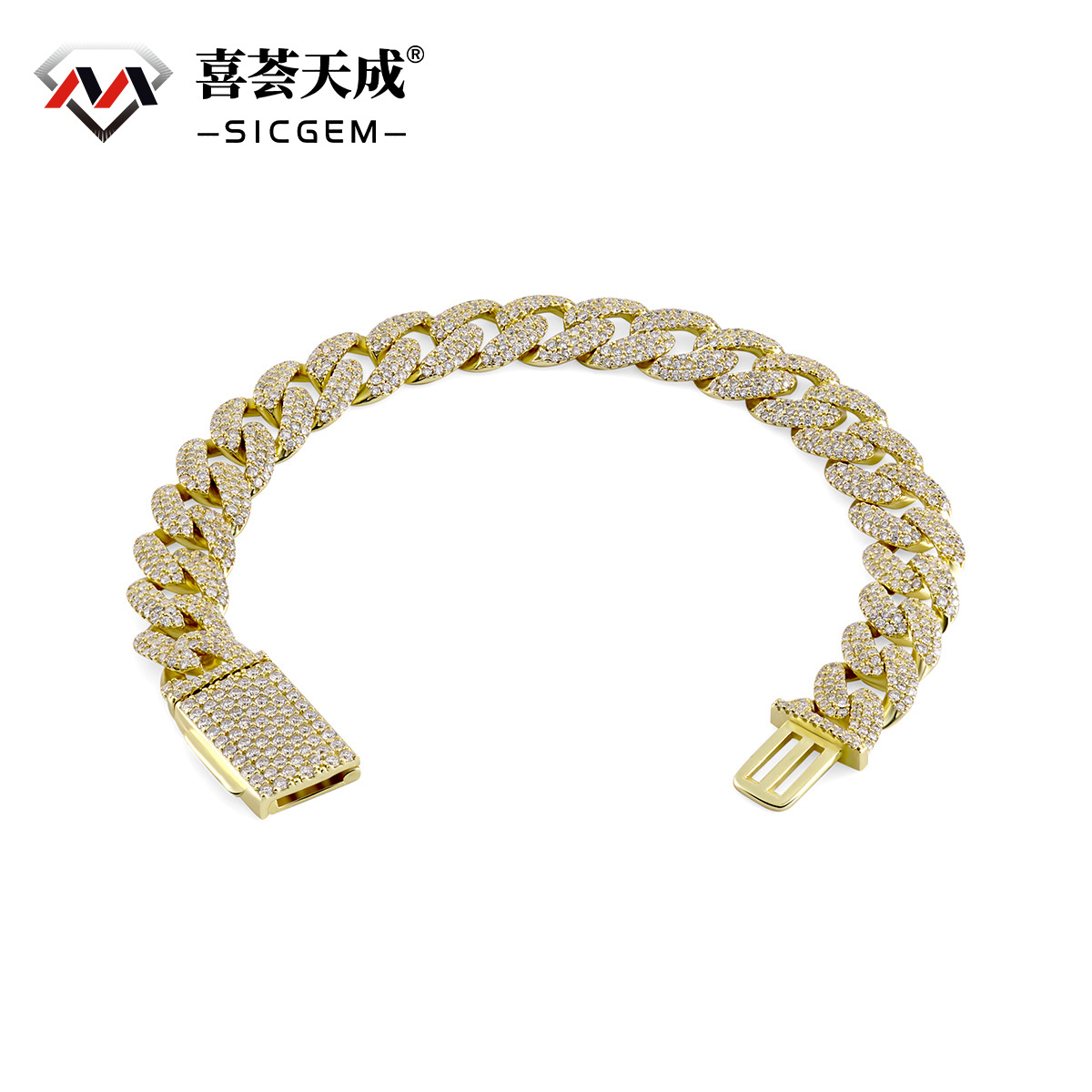 01style S925 VVS Synthetic Moissanite Hip Hop Unisex Cuban Link Bracelet
