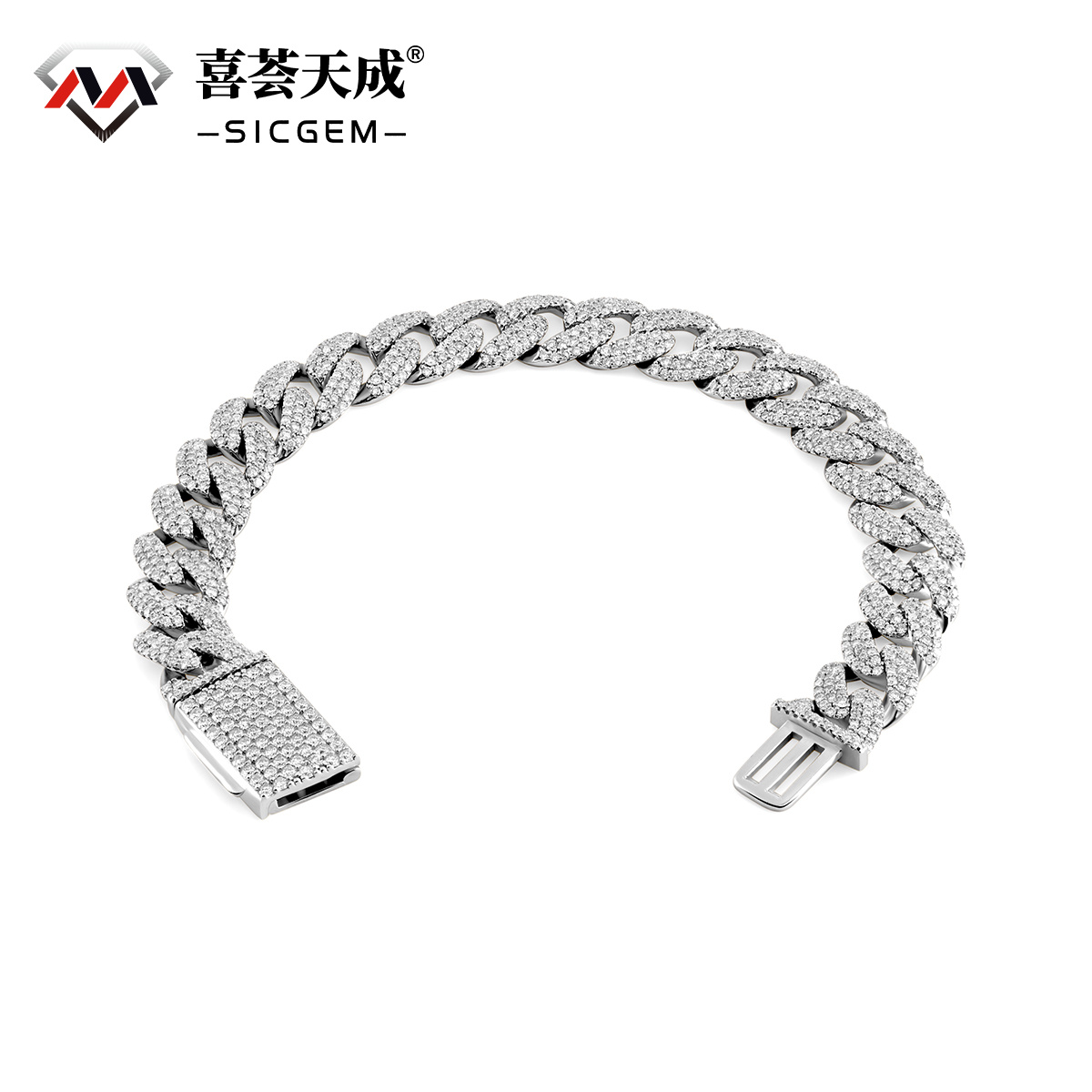 01style S925 VVS Synthetic Moissanite Hip Hop Unisex Cuban Link Bracelet
