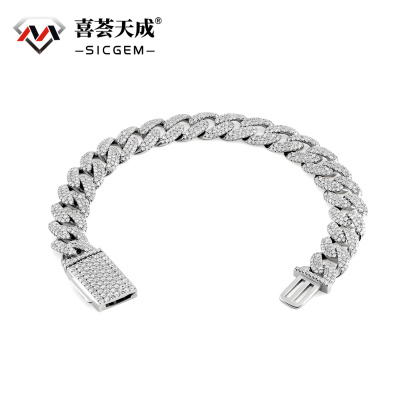 01style S925 VVS Synthetic Moissanite Hip Hop Unisex Cuban Link Bracelet
