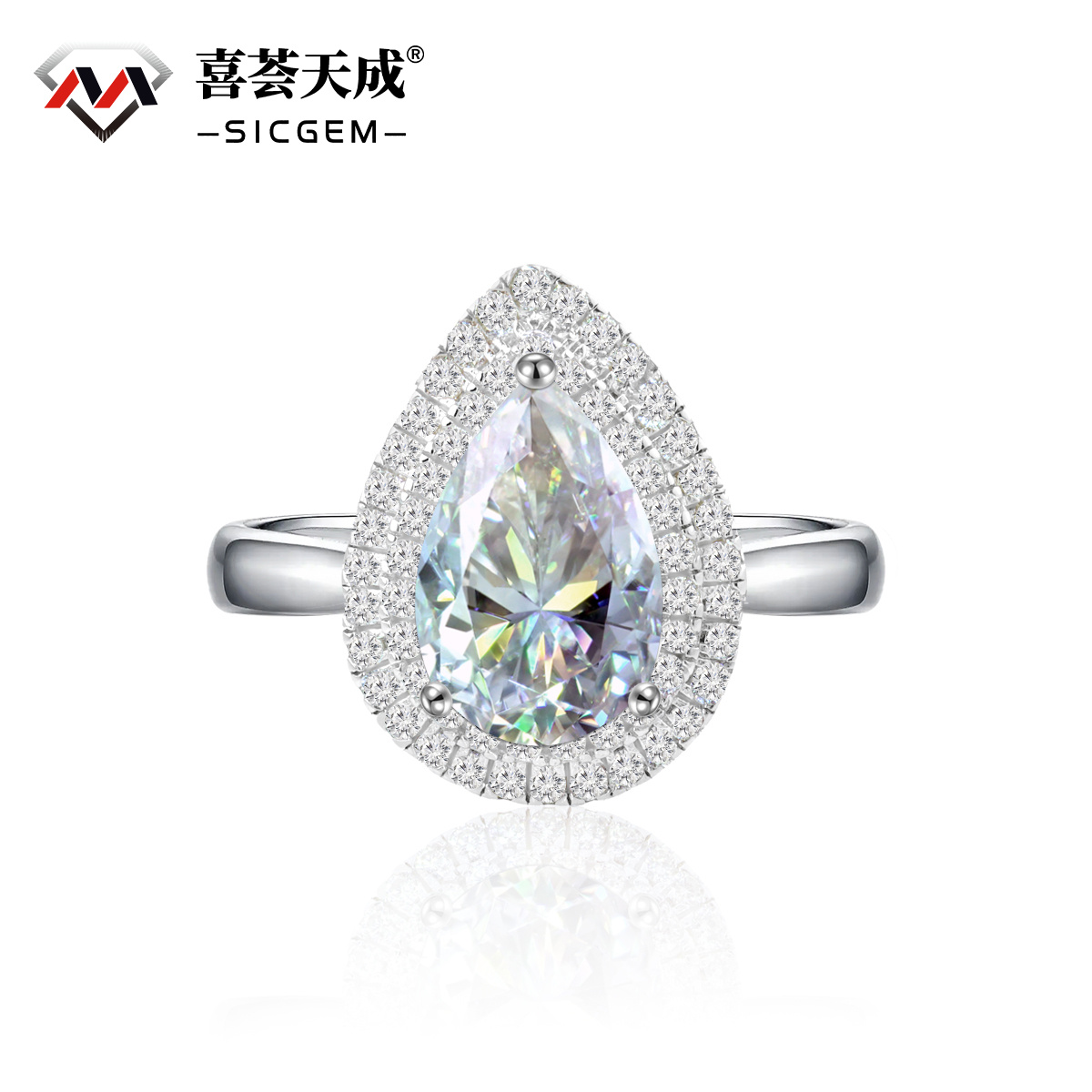 4ct Pear Synthetic Moissanite Double Halo Ring In 925 Sterling Silver