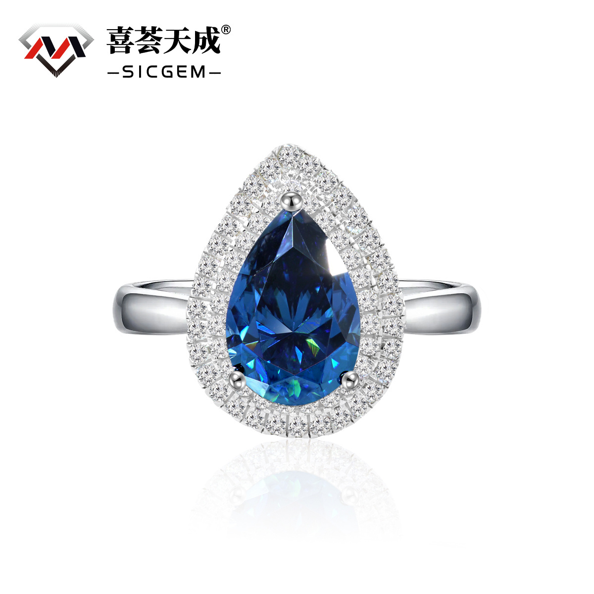 4ct Pear Synthetic Moissanite Double Halo Ring In 925 Sterling Silver