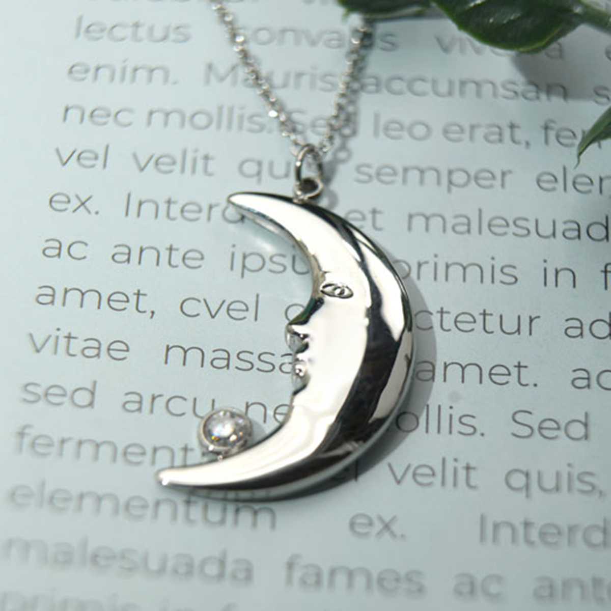 0.1ct VVS Synthetic Moissanite Moon Pendant Necklace Titanium Steel