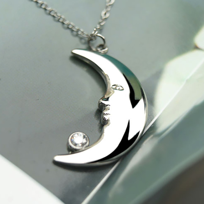 0.1ct VVS Synthetic Moissanite Moon Pendant Necklace Titanium Steel