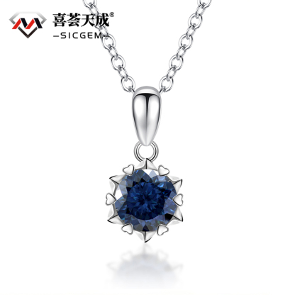 2ct Blue Synthetic Moissanite Graceful Snowflake Pendant Necklace Chain S925