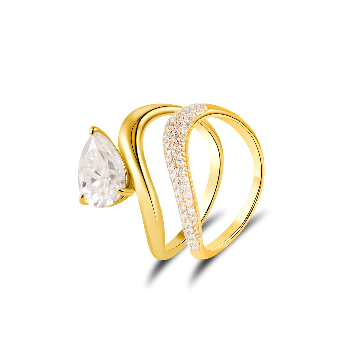 Stacking Bling Pear Wave Ring Synthetic Moissanite S925 Eternity Stacking Set Engagement Wedding Ring Band Set