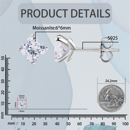 Delzzad Twinkling Four-Leaf Clover Prong Stud Earrings Lab-Created Moissanite Stud Earring S925 Sterling Silver Moissanite Jewelry Perfect Birthday Gift for Men Women Wedding Set