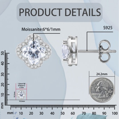 Delzzad Sparkling Iced-Out Clover Earrings Lab-Created Moissanite Stud Earring S925 Sterling Silver Moissanite Jewelry Engagement Wedding Anniversary Perfect Gifts