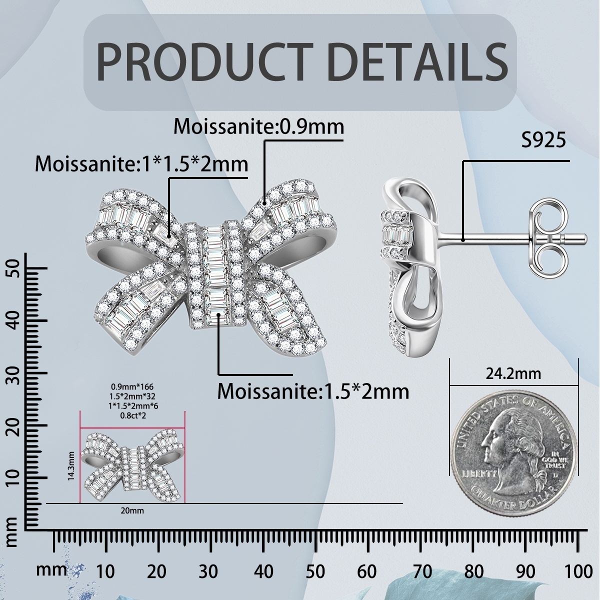 Delzzad Bow Stud Earrings Bow-knot Earrings Synthetic Moissanite S925 Stud Earrings Jewelry Perfect Birthday Mother��s Day Christmas Gift Wedding Set