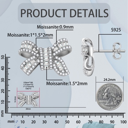 Delzzad Bow Stud Earrings Bow-knot Earrings Synthetic Moissanite S925 Stud Earrings Jewelry Perfect Birthday Mother��s Day Christmas Gift Wedding Set
