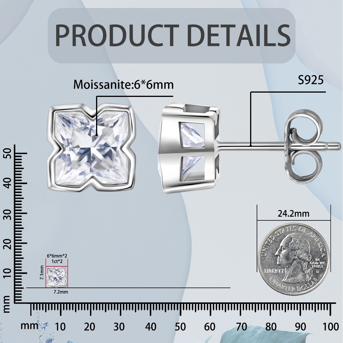 Delzzad Shining Four-Leaf Earrings Lab-Created Moissanite Stud Earring S925 Sterling Silver Moissanite Jewelry Perfect Gift for Women Wedding Set