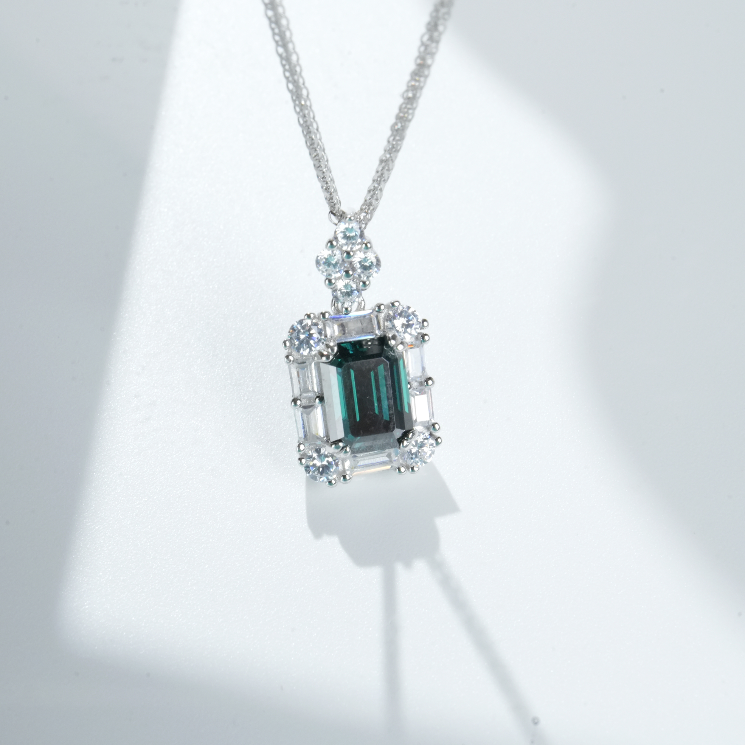 2ct Emerald Cut Synthetic Moissanite Glaring Pendant Necklace Chain S925