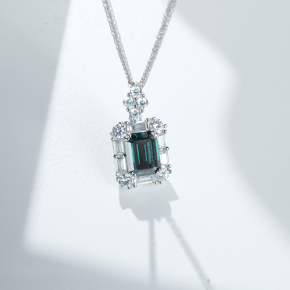 2ct Emerald Cut Synthetic Moissanite Glaring Pendant Necklace Chain S925