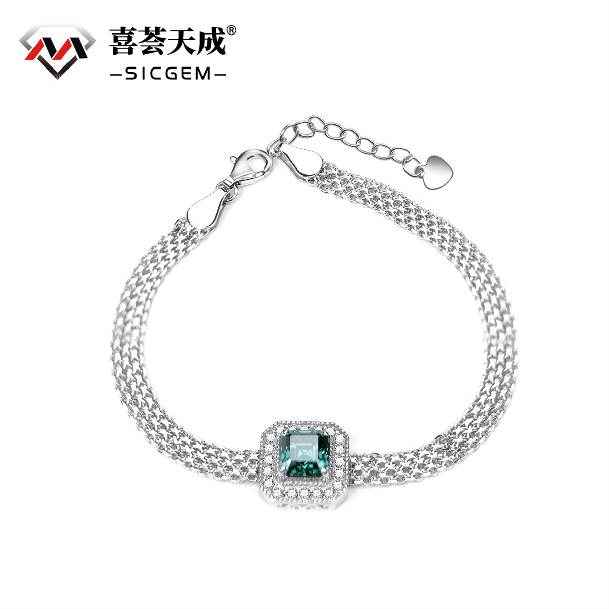 2ct Asscher Green Synthetic Moissanite Bracelet S925