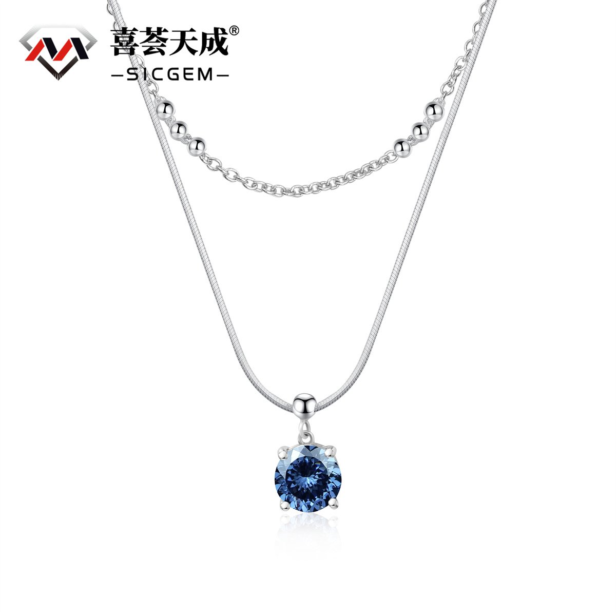2ct Love100 Synthetic Moissanite Blue Pendant Necklace S925