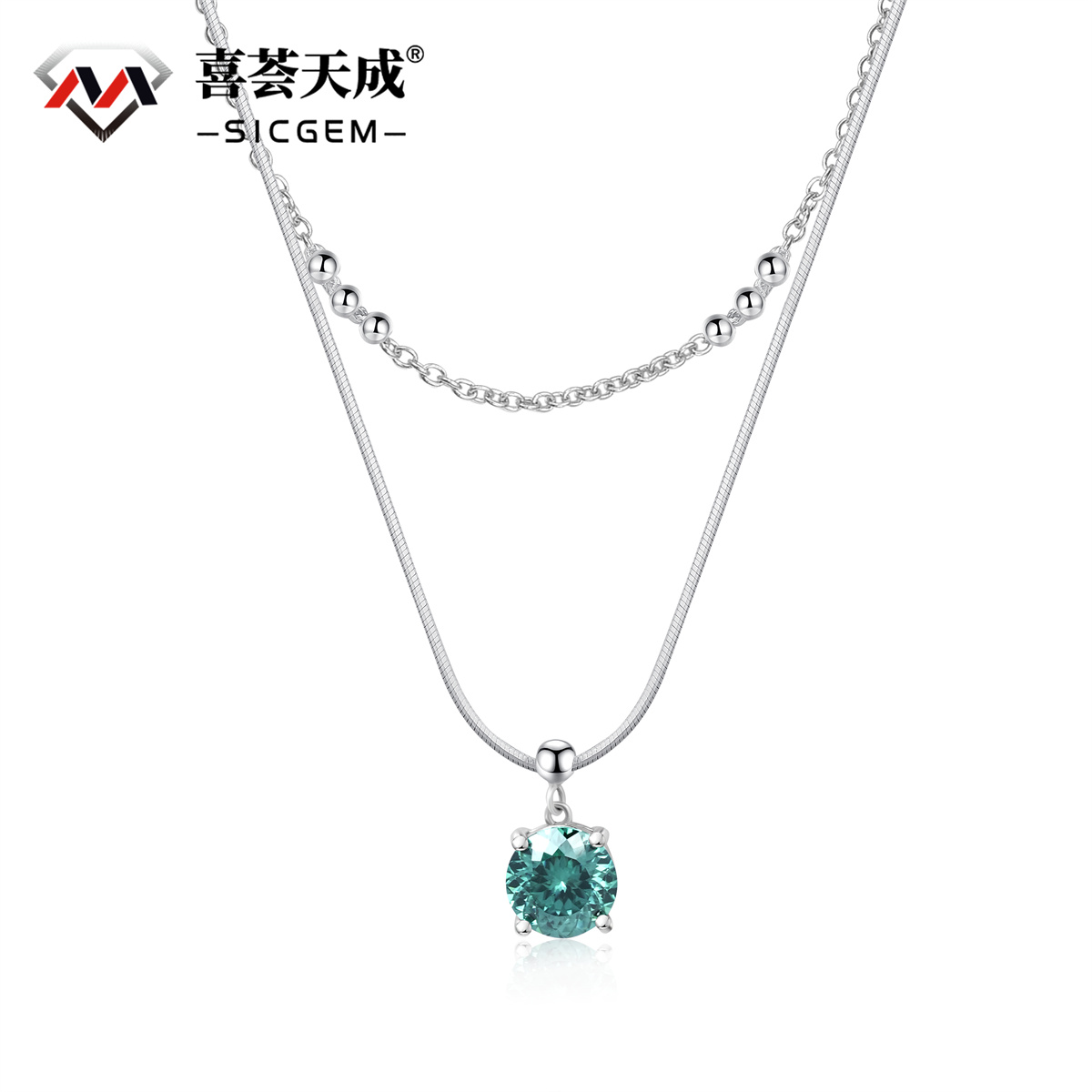 2ct Love100 Synthetic Moissanite Blue Pendant Necklace S925