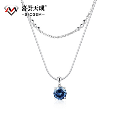 2ct Love100 Synthetic Moissanite Blue Pendant Necklace S925
