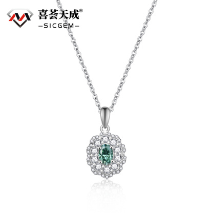 0.5ct Oval Synthetic Moissanite Double Flowers Pendant Necklace Chain S925