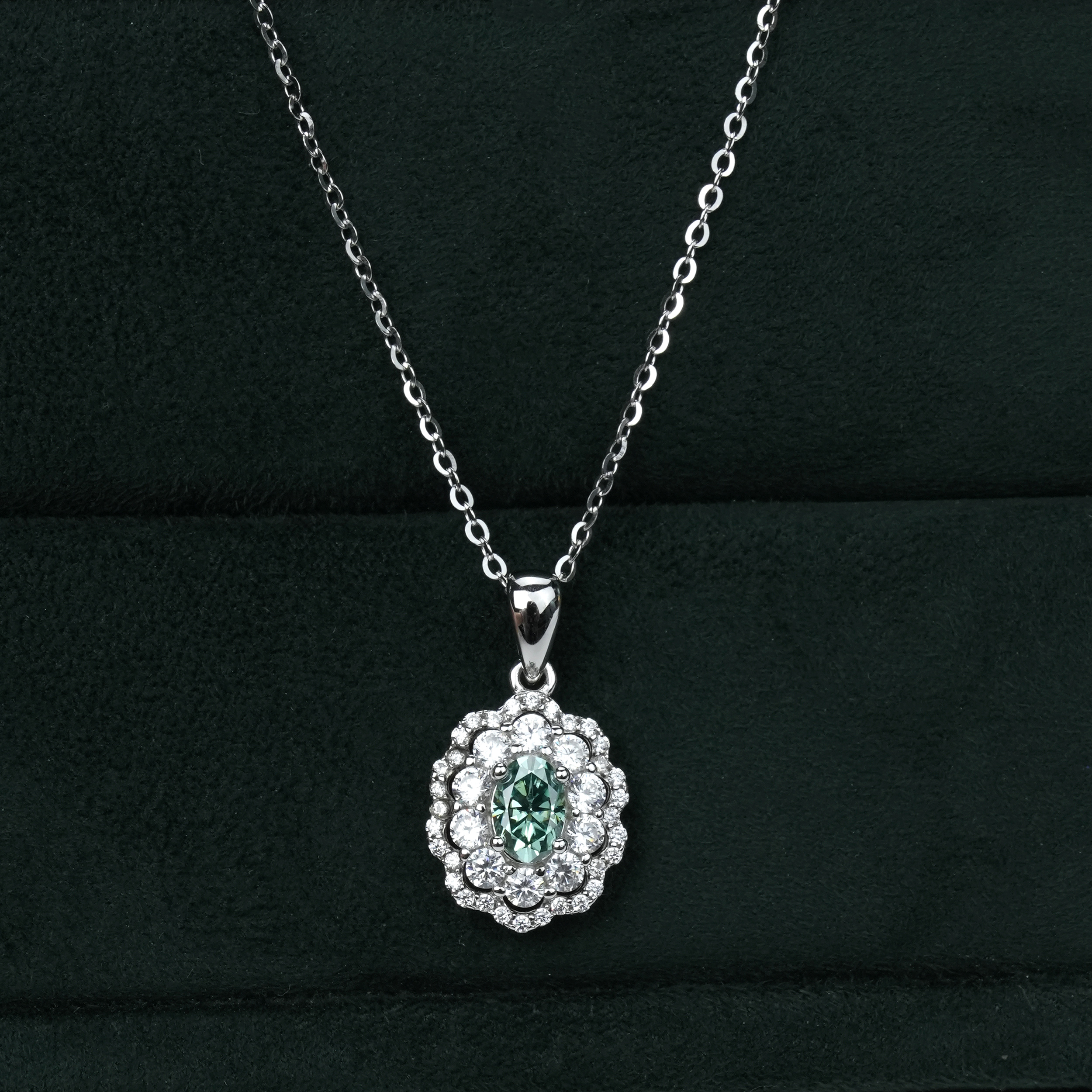 0.5ct Oval Synthetic Moissanite Double Flowers Pendant Necklace Chain S925