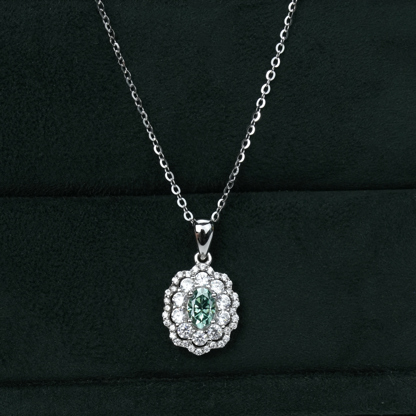 0.5ct Oval Synthetic Moissanite Double Flowers Pendant Necklace Chain S925
