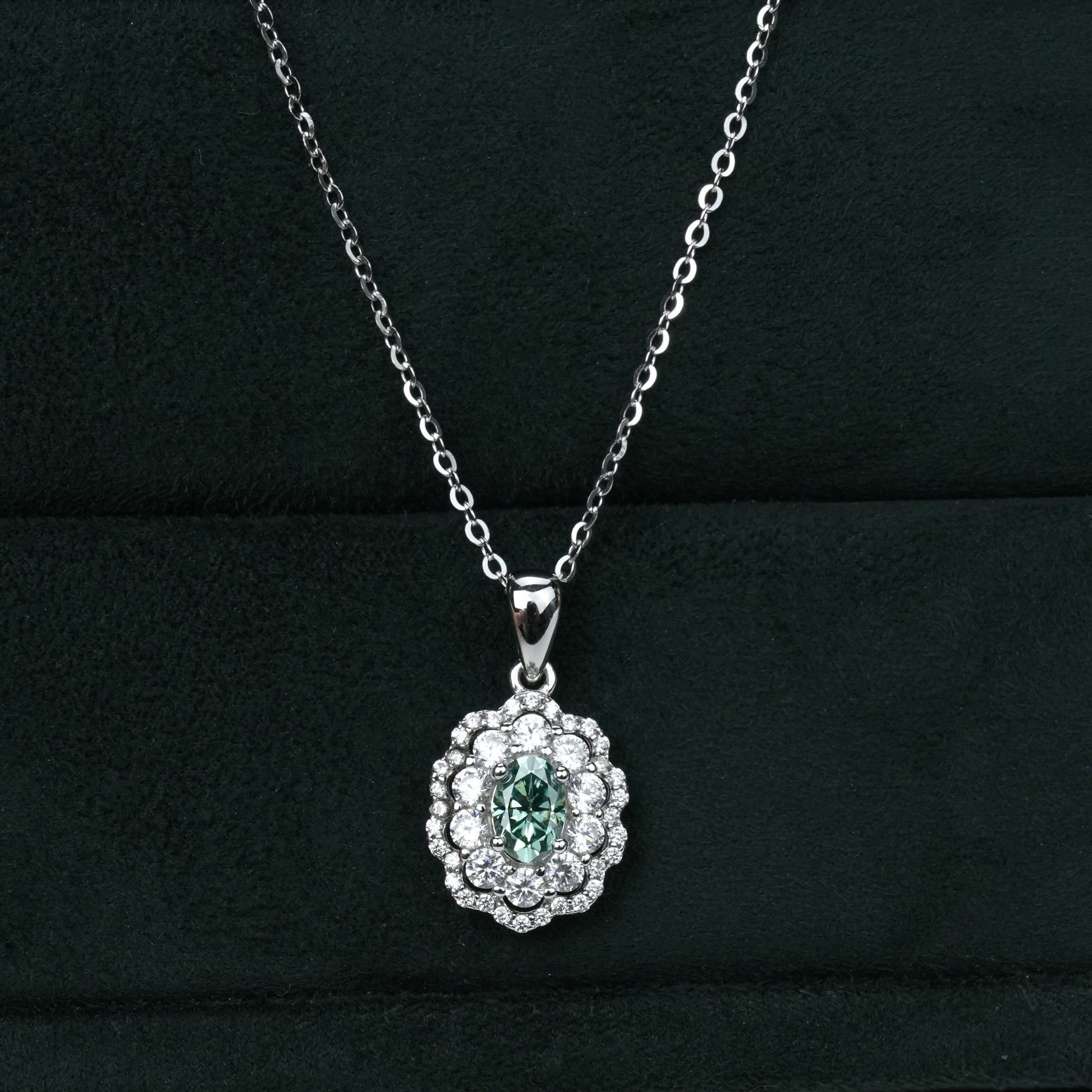 0.5ct Oval Synthetic Moissanite Double Flowers Pendant Necklace Chain S925
