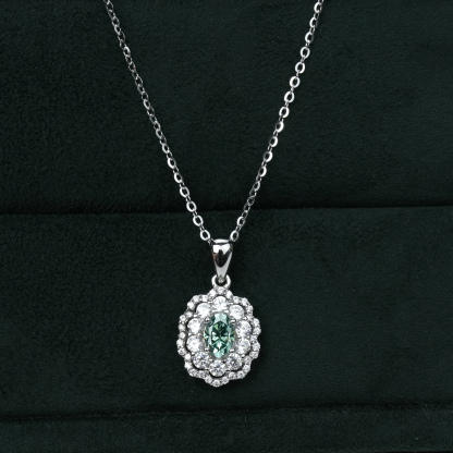 0.5ct Oval Synthetic Moissanite Double Flowers Pendant Necklace Chain S925