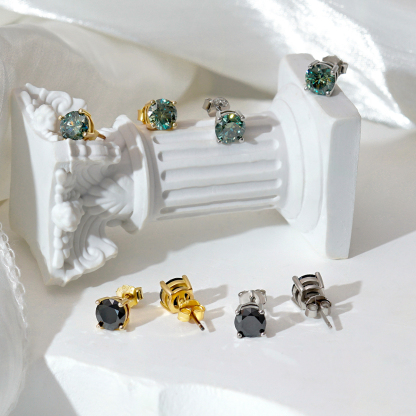 2ct Round Synthetic Moissanite Four Prong Stud Earrings S925