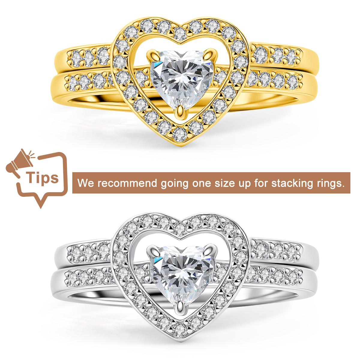 Halo Heart Cut Ring Set Heart Pair Stacking Ring Band D Color VVS Synthetic Moissanite Ring Jewelry Copper Band Wedding Band Engagement Ring Set Promise Ring Women's Ring for Engagement, Wedding Anniversary & Valentine's Day Gifts