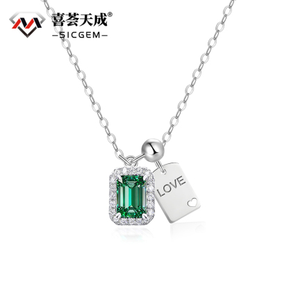 1ct Emerald Cut Synthetic Moissanite Love Pendant Necklace Chain S925