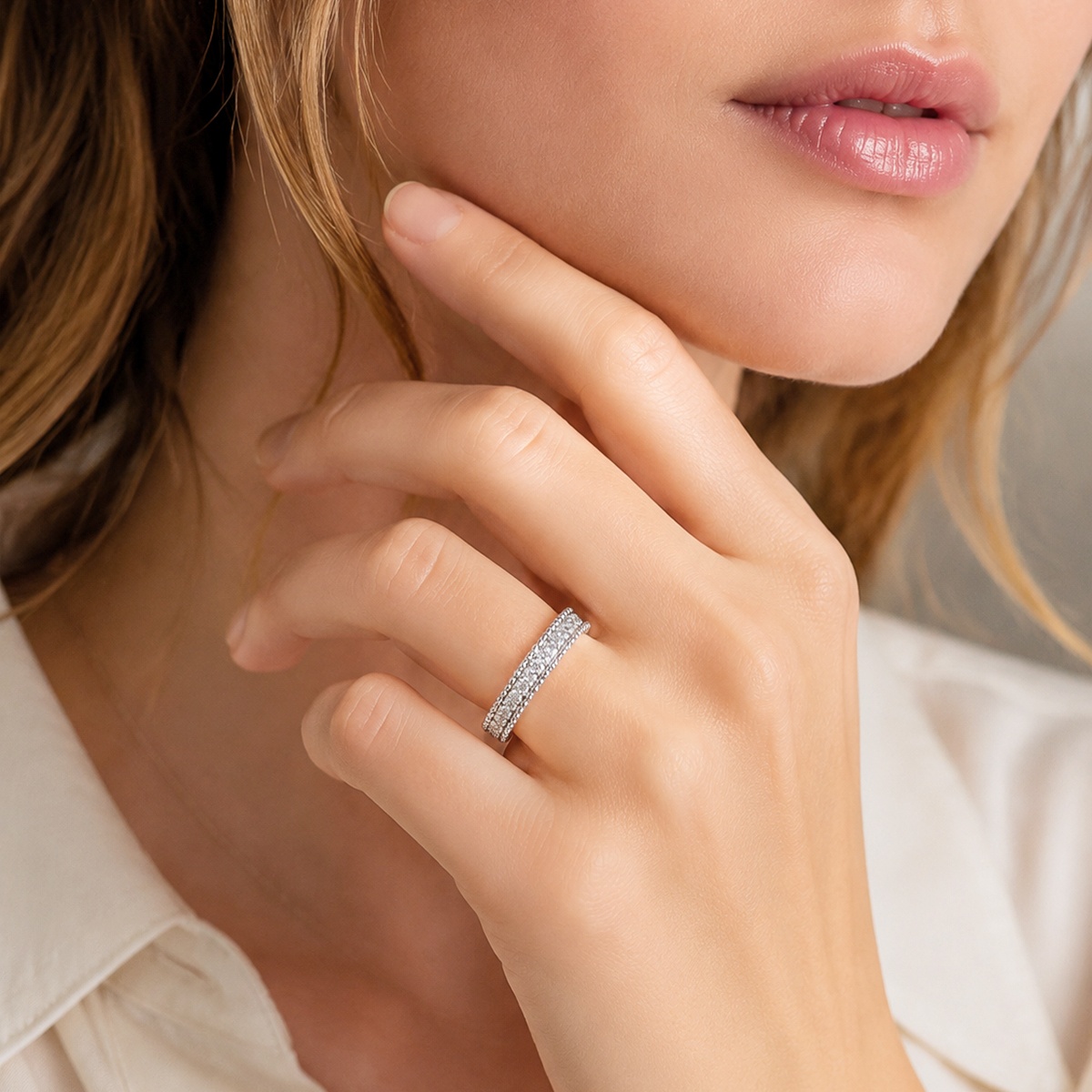 Luxury Full Eternity Ring Band Stacking Ring Wedding Ring Synthetic Moissanite Ring
