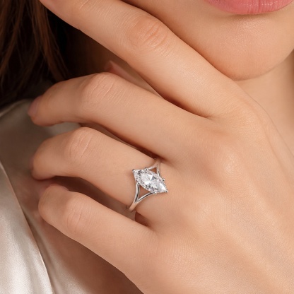 2ct Cathedral Split Shank Solitaire Marquise Engagement Ring Band Synthetic Moissanite Ring Jewelry S925