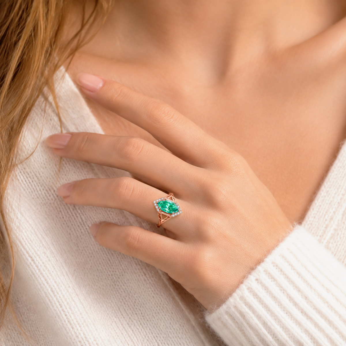 2ct Sparkle Halo Ring Marquise Cut  Green Bliss Ring Engagement Ring Synthetic Moissanite S925 Ring Band