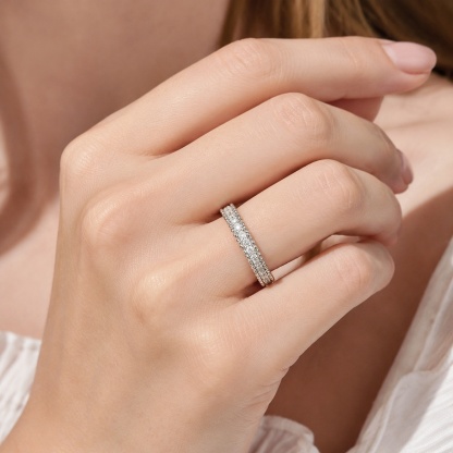 Luxury Full Eternity Ring Band Stacking Ring Wedding Ring Synthetic Moissanite Ring