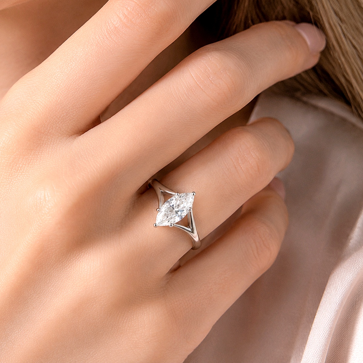 2ct Cathedral Split Shank Solitaire Marquise Engagement Ring Band Synthetic Moissanite Ring Jewelry S925