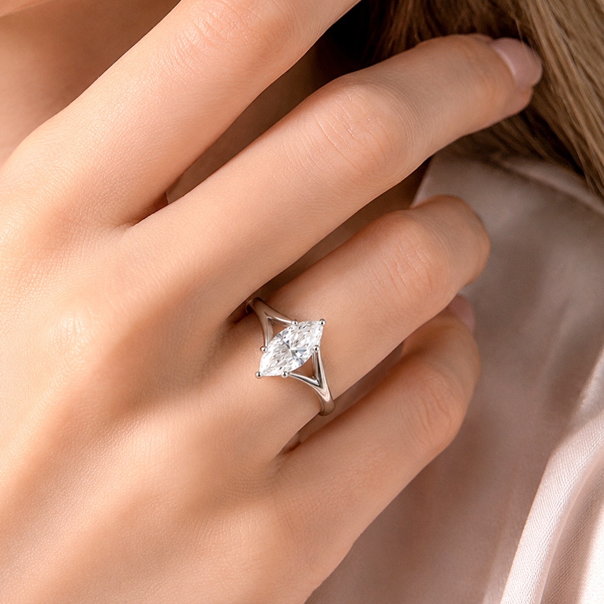 2ct Cathedral Split Shank Solitaire Marquise Engagement Ring Band Synthetic Moissanite Ring Jewelry S925