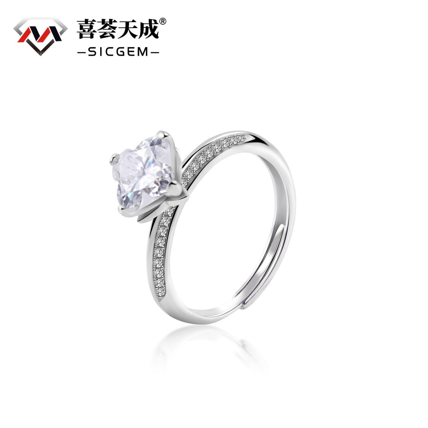 Delzzad Shining Adjustable Four-Leaf Clover Ring Engagement Ring S925 & Lab-Created Moissanite