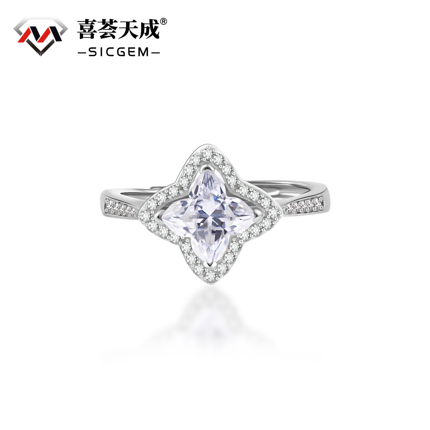 Delzzad Adjustable Luxury Clover Cluster Ring Engagement Ring S925 & Lab-Created Moissanite