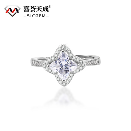 Delzzad Adjustable Luxury Clover Cluster Ring Engagement Ring S925 & Lab-Created Moissanite