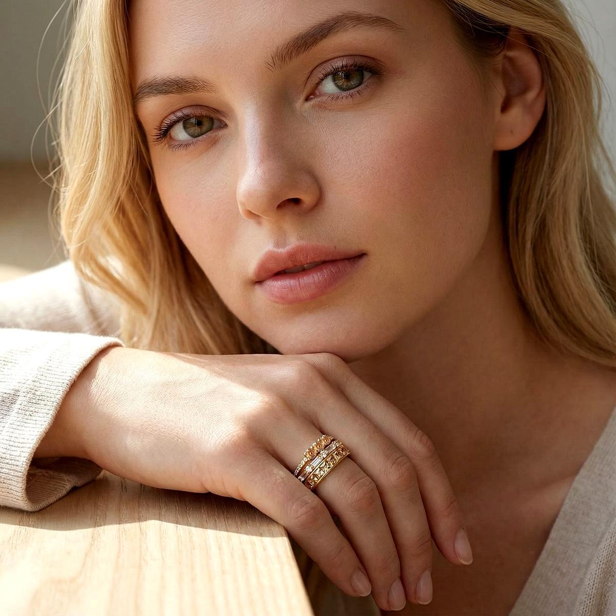 Eternal Trinity Harmony Set Vintage Ring Band Champagne Stacking Ring Synthetic Moissanite Ring Jewelry S925