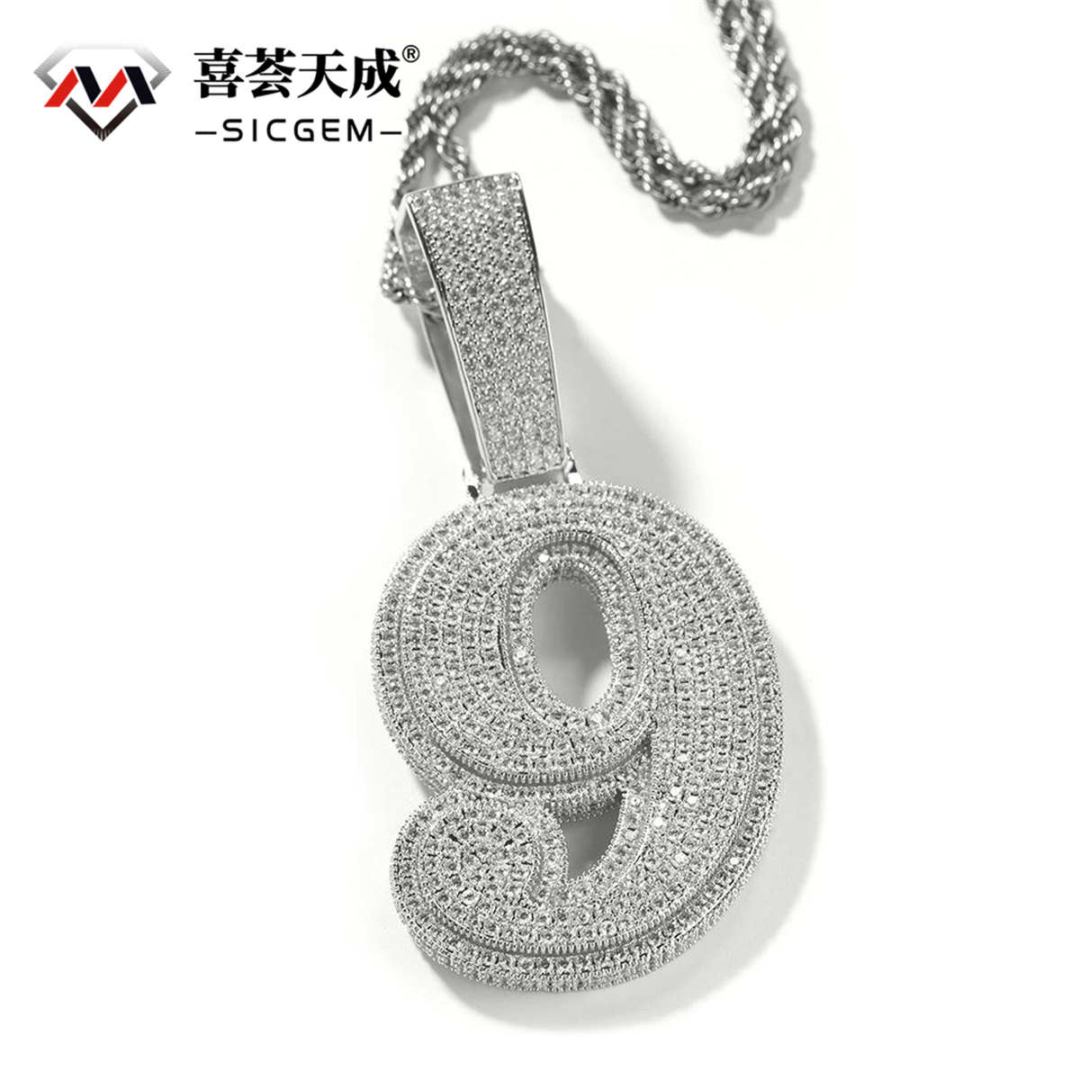 ZIRCONIA HIP HOP LARGE NUMBER PENDANT NECKLACE