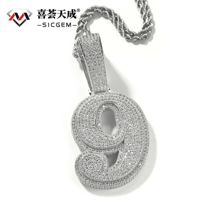 ZIRCONIA HIP HOP LARGE NUMBER PENDANT NECKLACE