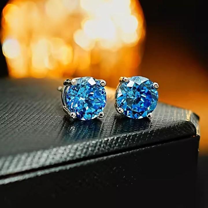 Delzzad S925 Round Synthetic Moissanite Prong Stud Earrings Anniversary Day Gifts For Men Women