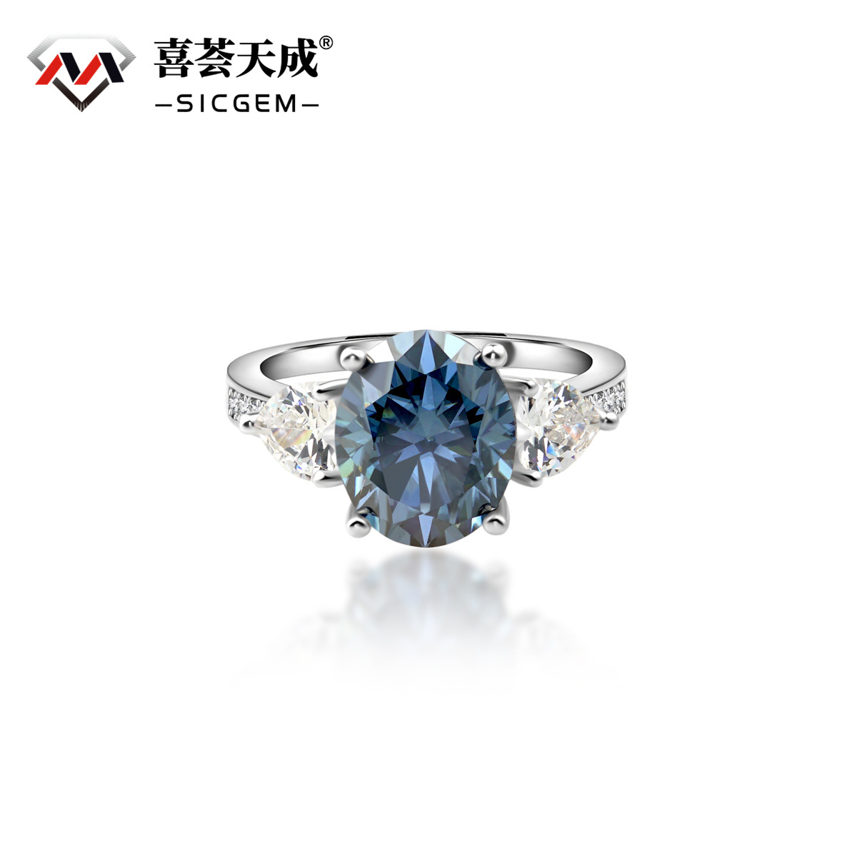 5ct Oval Synthetic Moissanite Three Stones Ring In 925 Sterling Silver